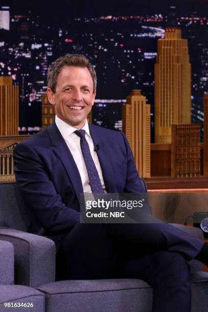 Episode 0890 -- Pictured: Seth Meyers during an interview on June 22, 2018 --