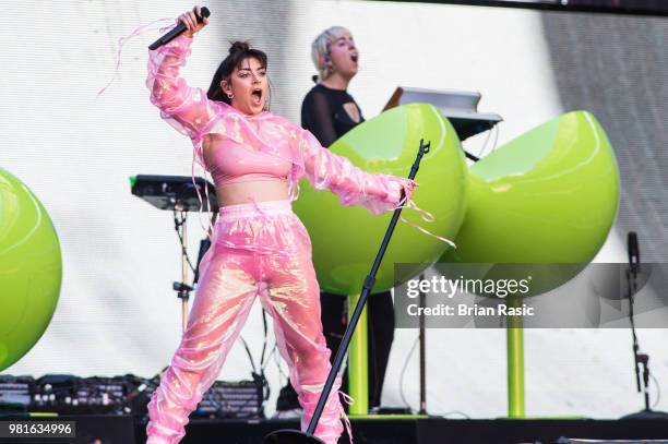 Charli XCX performs live on stage at Wembley Stadium on June 22, 2018 in London, England.