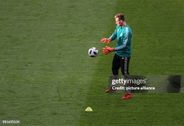 Germany goalkeeper Marc-Andre ter Stegen works out with the ball during a training session ahead of Tuesday's international friendly soccer match...