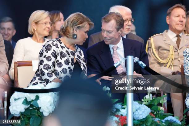 Grand Duchess Maria Teresa of Luxembourg and Grand Duke Henri of Luxembourg celebrate National Dayon June 22, 2018 in Luxembourg, Luxembourg.