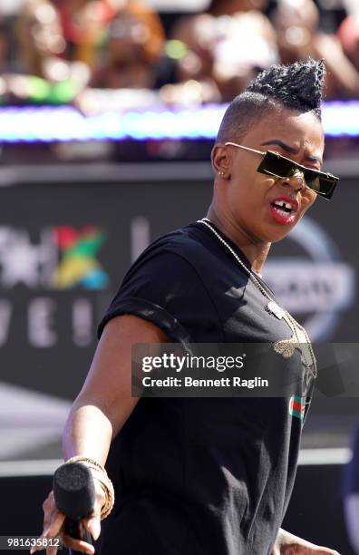 Fay-Ann Lyons performs at BETX Live!, sponsored by Nissan, during the 2018 BET Experience at Microsoft Square at L.A. Live on June 22, 2018 in Los...