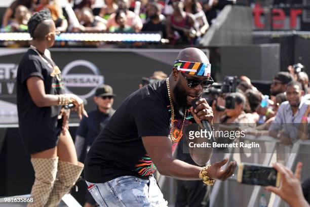 Bunji Garlin and Fay-Ann Lyons perform at BETX Live!, sponsored by Nissan, during the 2018 BET Experience at Microsoft Square at L.A. Live on June...
