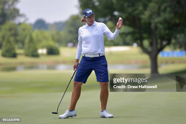 Katherine Kirk of Australia reacts on the eighth green during the first round of the Walmart NW Arkansas Championship Presented by P&G at Pinnacle...