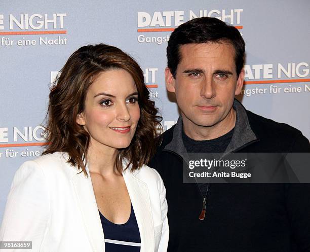 Actress Tina Fey and actor Steve Carell attend a photocall to promote their new movie 'Date Night' at the Hotel de Rome on March 31, 2010 in Berlin,...