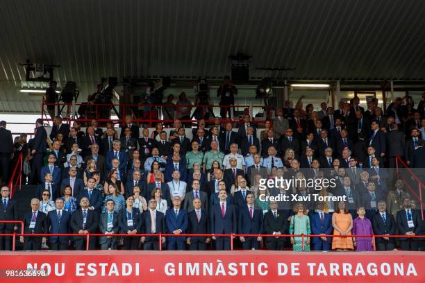 King Felipe VI of Spain, president of Spain Pedro Sanchez and president of Catalonia Quim Torra attend the opening of XVIII Mediterranean Games...