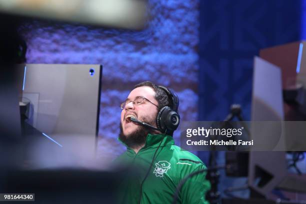 OFAB of Celtics Crossover Gaming reacts during game against Jazz Gaming on JUNE 22, 2018 at the NBA 2K League Studio Powered by Intel in Long Island...