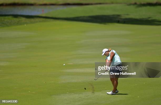 Mirim Lee of South Korea plays an approach shot on the eighth hole during the first round of the Walmart NW Arkansas Championship Presented by P&G at...