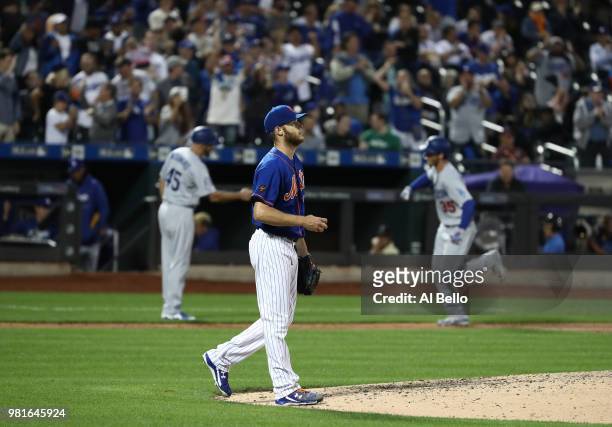 Cody Bellinger of the Los Angeles Dodgers rounds the bases after hitting a Grand Slam against Zack Wheeler of the New York Mets in the sixth inning...