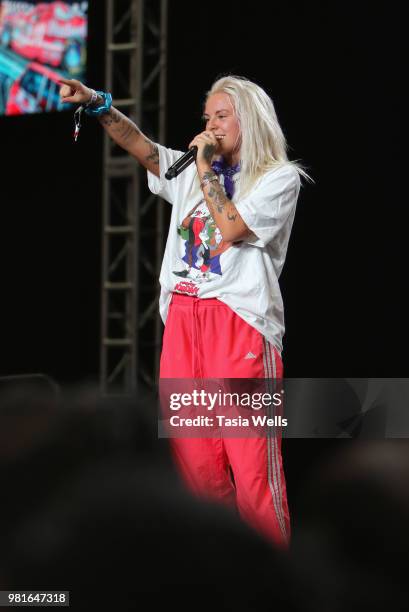 Lauren Sanderson performs at the Coca-Cola Music Studio at the 2018 BET Experience Fan Fest at Los Angeles Convention Center on June 22, 2018 in Los...