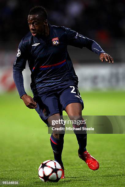 Aly Cissokho of Lyon during the Lyon v Bordeaux UEFA Champions League quarter-final 1st leg match at the Stade de Gerland on March 30, 2010 in Lyon,...