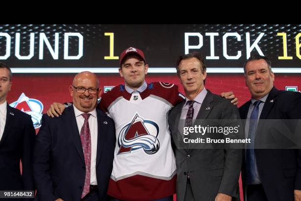 Martin Kaut poses after being selected sixteenth overall by the Colorado Avalancheduring the first round of the 2018 NHL Draft at American Airlines...