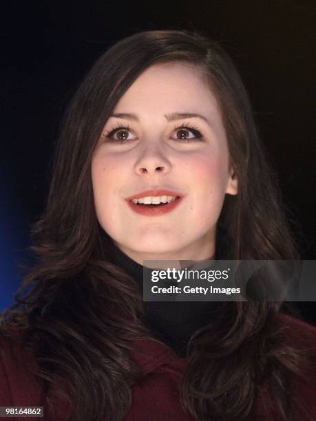 German singer Lena Meyer-Landrut performs on stage during the 'TV Total Wok WM 2010' on March 19, 2010 in Oberhof, Germany.