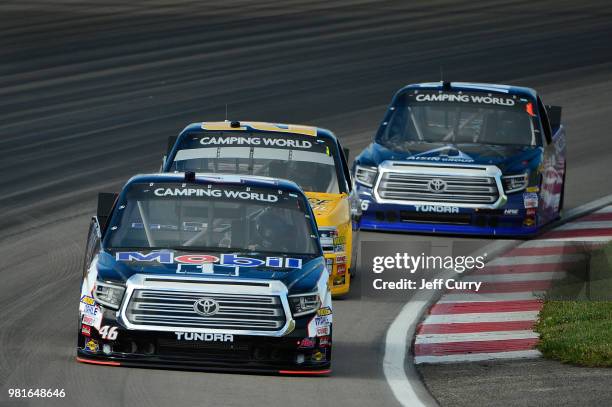 Christian Eckes, driver of the Mobil 1 Toyota, drives during practice for the NASCAR Camping World Truck Series Villa Lighting delivers the Eaton 200...