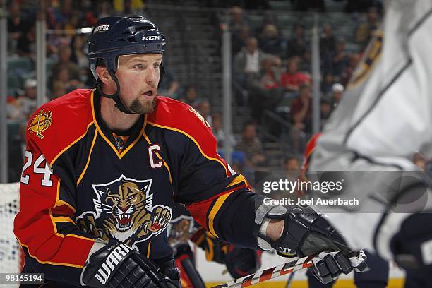 Bryan McCabe of the Florida Panthers skates against the Nashville Predators in the second period on March 29, 2010 at the BankAtlantic Center in...