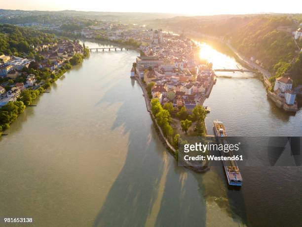 germany, bavaria, passau, confluence of three rivers, danube, inn and ilz - danube river stock pictures, royalty-free photos & images
