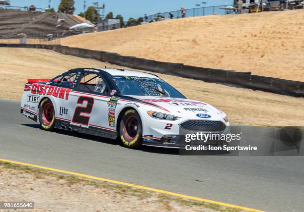 Brad Keselowski, driving the # Ford for Team Penske heads down to turn 9 on Friday, June 22, 2018 at the Toyota/Save Mart 350 Practice day at Sonoma...