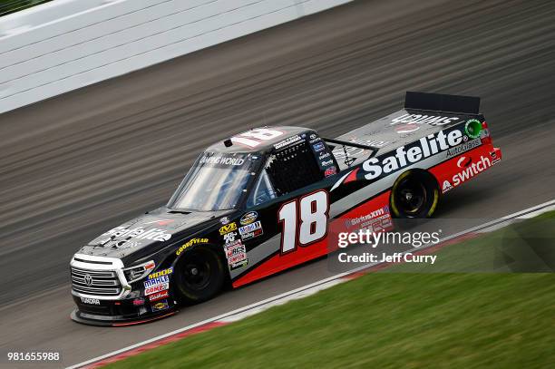 Noah Gragson, driver of the Safelite Auto Glass Toyota, drives during practice for the NASCAR Camping World Truck Series Villa Lighting delivers the...