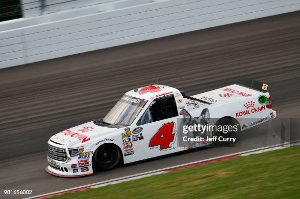 Todd Gilliland, driver of the Royal Canin Toyota, drives during practice for the NASCAR Camping World Truck Series Villa Lighting delivers the Eaton...