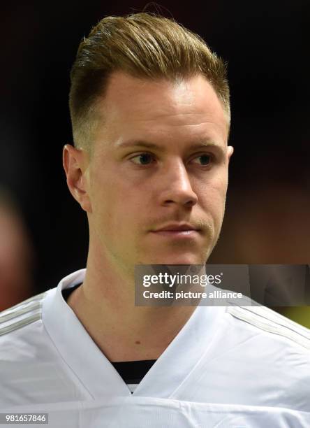 March 2018, Germany, Berlin, Olympia Stadium: Soccer, Friendly International match, Germany vs Brazil: Germany's goalkeeper Marc-Andre ter Stegen...