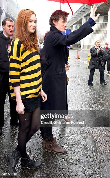 Matt Smith and Karen Gillan arrive at photocall to launch the new season of 'Dr Who' at The Lowry on March 31, 2010 in Manchester, England.