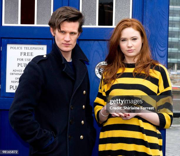 Matt Smith and Karen Gillan attend photocall to launch the new season of 'Dr Who' at The Lowry on March 31, 2010 in Manchester, England.