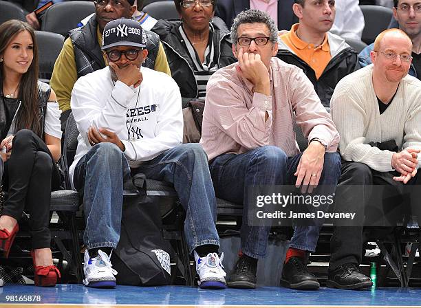 Spike Lee and John Turturro attends a game between the Philadelphia 76ers and the New York Knicks at Madison Square Garden on March 19, 2010 in New...