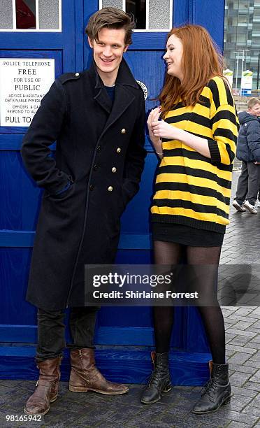 Matt Smith and Karen Gillan attend photocall to launch the new season of 'Dr Who' at The Lowry on March 31, 2010 in Manchester, England.