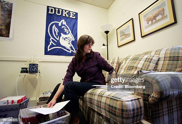 Suzanne Bolt of the undergraduate admissions office at Duke University prepares mailings for accepted students for the 2010-2011 school year, on...