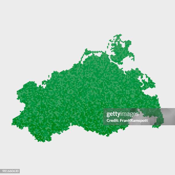 mecklenburg-vorpommern german state map green hexagon pattern - germany map dots stock illustrations
