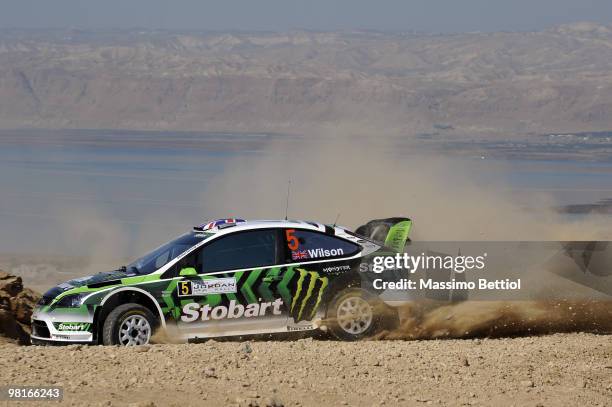 Matthew Wilson of Great Britain and Scott Martin of Great Britain compete in their Stobart Ford Focus during the Shakedown of the WRC Rally Jordan on...