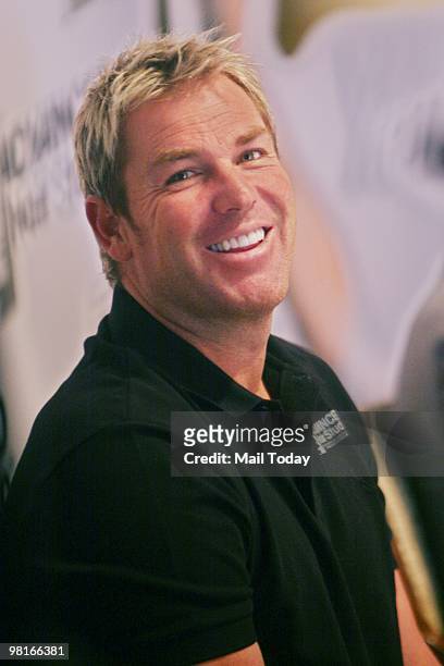 Rajasthan Royals skipper Shane Warne during a promotional event regarding Genetic Test for Hair Loss in New Delhi on Tuesday, March 30, 2010.