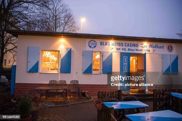 March 2018, Germany, Berlin: The club's casino 'Zur Halbzeit' on the wall. In the year 1986/87, Blau-Weiß 90 belonged to the best 18 teams in...