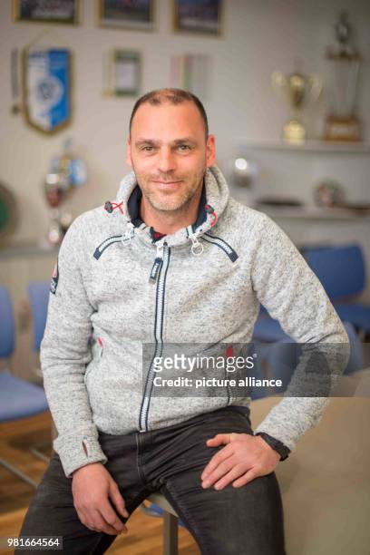 March 2018, Germany, Berlin: Marco Gebhardt, trainer of the team, sits in the president's office in the club. In the year 1986/87, Blau-Weiß 90...