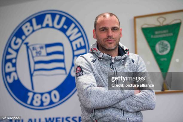 March 2018, Germany, Berlin: Marco Gebhardt, trainer of the team, stands in the president's office in the club. In the year 1986/87, Blau-Weiß 90...