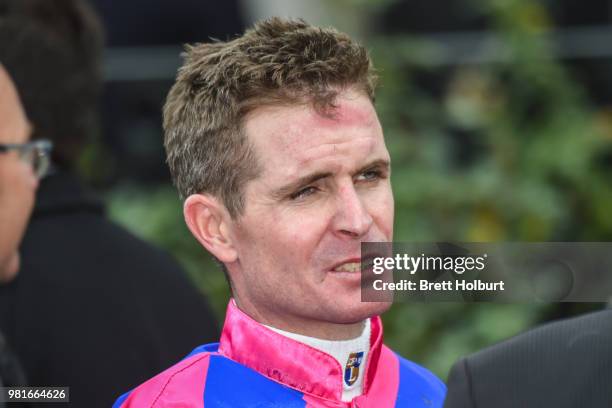 Luke Nolen after winning the Gippsland Region Handicap at Flemington Racecourse on June 23, 2018 in Flemington, Australia.