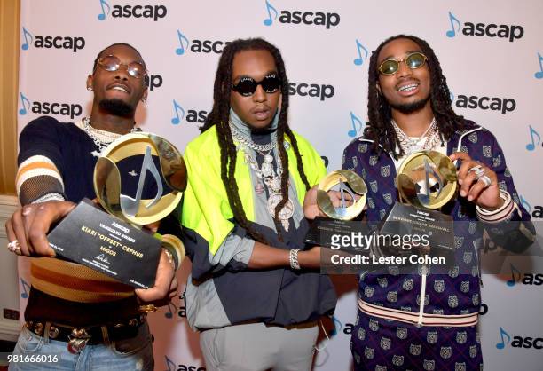 Offset, Takeoff and Quavo of Migos attend the 31st Annual ASCAP Rhythm & Soul Music Awards at the Beverly Wilshire Four Seasons Hotel on June 21,...