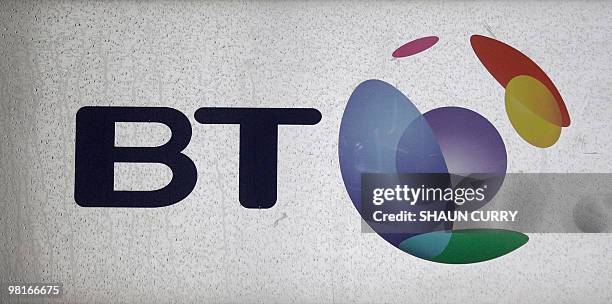 The British Telecom logo is pictured outside the British Telecom Tower in central London on November 13, 2008. British telecoms operator BT Group...