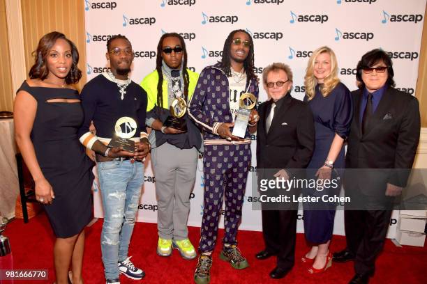 Membership Nicole George-Middleton, Offset, Takeoff and Quavo of Migos, ASCAP President, Paul Williams, CEO of ASCAP, Elizabeth Matthews, and ASCAP...