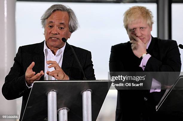 Artist Anish Kapoor and Mayor of London Boris Johnson hold a press conference to announce the winning design for a visitor attraction to be placed in...