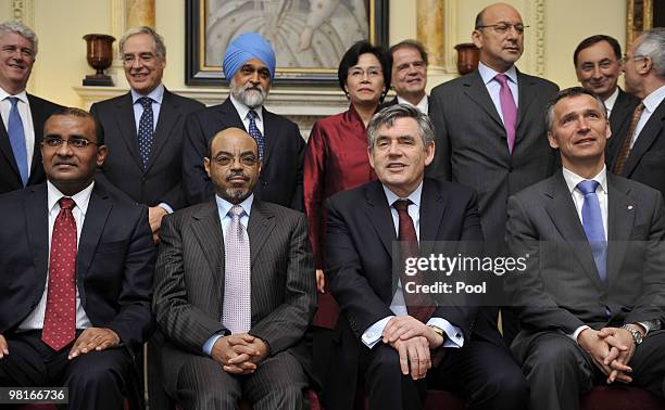 British Prime Minister Gordon Brown poses with Prime Minister of Ghana Dr Kofi Abrefia Busia , Ethiopia's Prime Minister Meles Zenawi and Norway's...