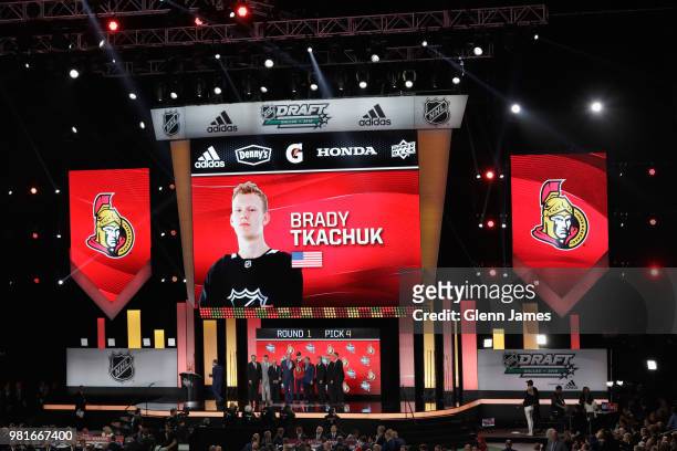 General view is seen of the stage after the Ottawa Senators selected Brady Tkachuk fourth overall during the first round of the 2018 NHL Draft at...