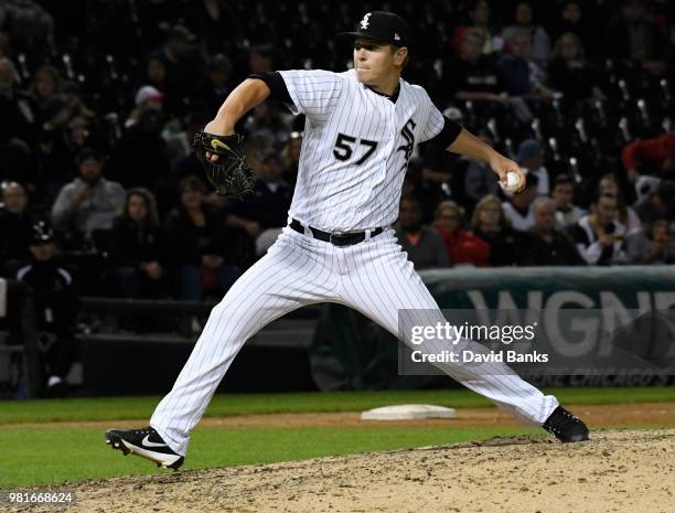 Jace Fry of the Chicago White Sox pitches against the Oakland Athletics during the eighth inning in game two of a doubleheader on June 22, 2018 at...