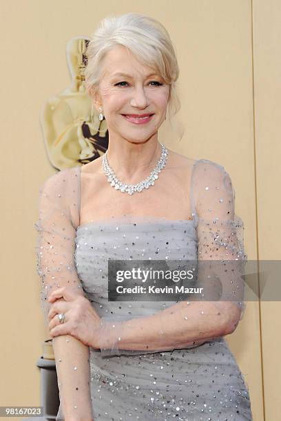 Actress Helen Mirren arrives at the 82nd Annual Academy Awards at the Kodak Theatre on March 7, 2010 in Hollywood, California.