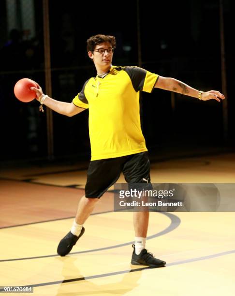 Brandon Arreaga of PrettyMuch competes during the Celebrity Dodgeball Game at 2018 BET Experience Fan Fest at Los Angeles Convention Center on June...