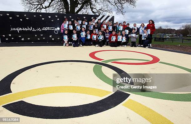 Jason Kenny, Olympic gold medal winning sprint track cyclist, is pictured with local kids as he officially opens the adiZone, which is an adidas...