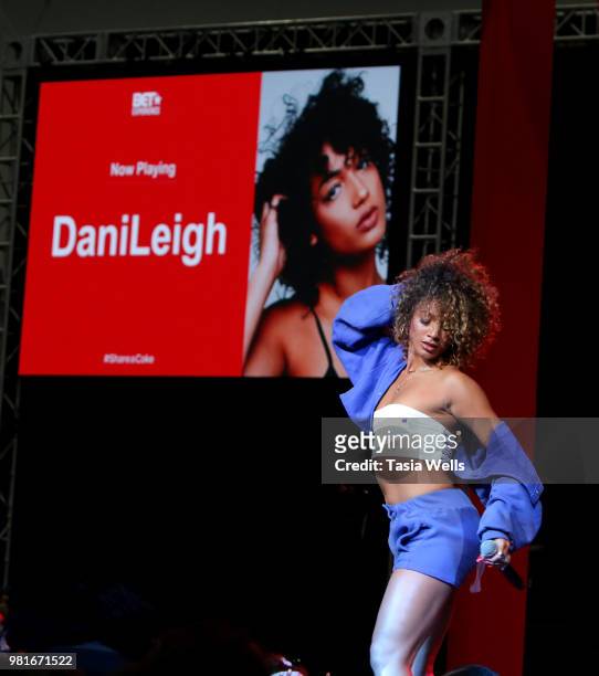 DaniLeigh performs at the Coca-Cola Music Studio at the 2018 BET Experience Fan Fest at Los Angeles Convention Center on June 22, 2018 in Los...