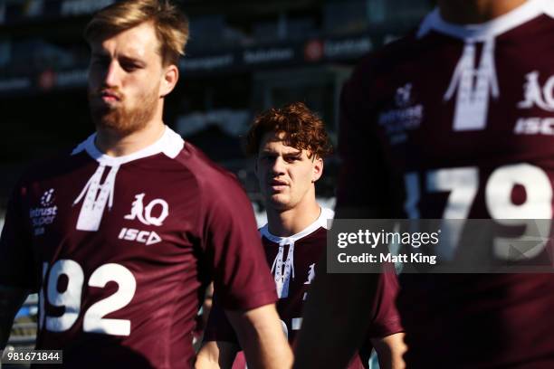 Kalyn Ponga walks onto the field during the Queensland Maroons State of Origin captain's run at ANZ Stadium on June 23, 2018 in Sydney, Australia.