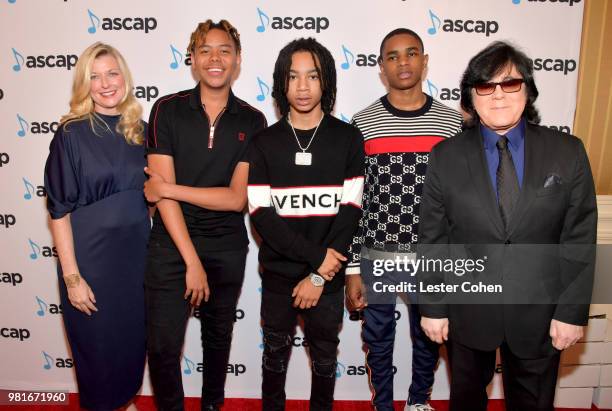 Of ASCAP, Elizabeth Matthews, YBN Nahmir, and ASCAP EVP, Membership John Titta attends the 31st Annual ASCAP Rhythm & Soul Music Awards at the...