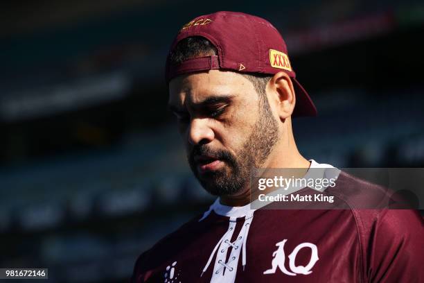 Greg Inglis walks onto the field during the Queensland Maroons State of Origin captain's run at ANZ Stadium on June 23, 2018 in Sydney, Australia.