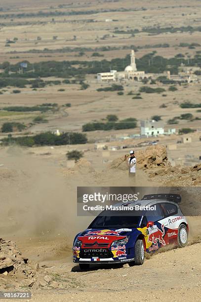 Sebastien Loeb of France and Daniel Elena of Monaco compete in their Citroen C4 Total during the Shakedown of the WRC Rally Jordan on March 31, 2010...